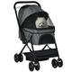PawHut Pet Stroller Dog Cat Travel Pushchair Foldable Jogger with Reversible Handle EVA Wheel Brake Basket Adjustable Canopy Safety Leash for Small Dogs, Grey