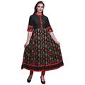 Bimba Black Damask Ikat Indian Kurtis for Women Printed A Line Anarkali Kurti Casual Ethnic Dress-X-Large