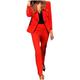 Vagbalena Two Piece Blazer Suit for Women Long Sleeve Double Breasted V-Neck Coats and Pant for Office Lady Business Work (red,S)