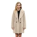 Women Beige Faux Fur Sherpa Coat Double Breasted Faux Fur Pea Coat Women Teddy Long Coat Women Winter Shearling Coat Women Casual Overcoat Women Long Warm Outerwear Women Shaggy Fluffy Fuzzy Coat S