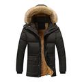 Mens Parka Coats Fur Hood,Thicken Winter Coat Windproof Warm Velvet Padded Fleece Jacket Plus Size Winter Outwear UK