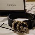 Gucci Accessories | Gucci Leather Belt W Pearl Double G | Color: Black | Size: 95 36 Inches