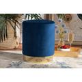 Baxton Studio Chaela Contemporary Glam and Luxe Navy Blue Velvet Fabric Upholstered and Gold Finished Metal Ottoman - Wholesale Interiors FZD020219-Navy Blue Velvet-Ottoman