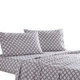 Veria 4 Piece Queen Bedsheet Set with Celtic Knot Print The Urban Port, White and Gray