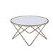 19" Round Glass Top Coffee Table with V Legs, White and Gold - 19 H x 34 W x 34 L Inches