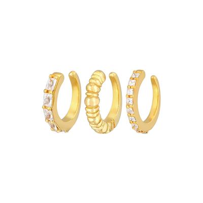 Elli PREMIUM Ohrringe Earcuff 3er Set Geo Zirkonia Riffel 925 Silber goldfarben Damen Image