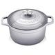 vancasso Cast Iron Casserole Dish with Lid, 3L Grey Naturally Non-Stick Enameled Dutch Oven Cookware, with Stainless Steel Knob Lid Cast Iron Casserole for Steam Braise Bake Broil Saute - 22cm