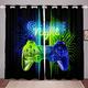 Game Curtains for Bedroom W66 x L72 Gamer Video Game Room Darkening Curtain Boys Teens Kids Gaming Thermal Insulated Window Drapes Blue Green Neon Gamepad Window Treatment Set