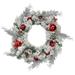 Flocked Pine Red Ornaments Artificial Christmas Wreath 24 Inch Unlit - Green