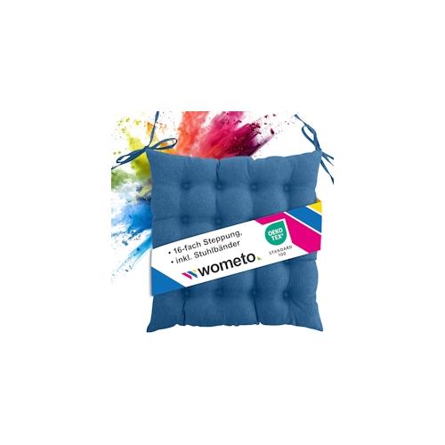 wometo Sitzkissen Stuhlkissen 40x40 OEKO-TEX - türkis blau Sitzauflage Bank Polster Sitzpolster mit Bändern / Schleife, Indoor / Outdoor