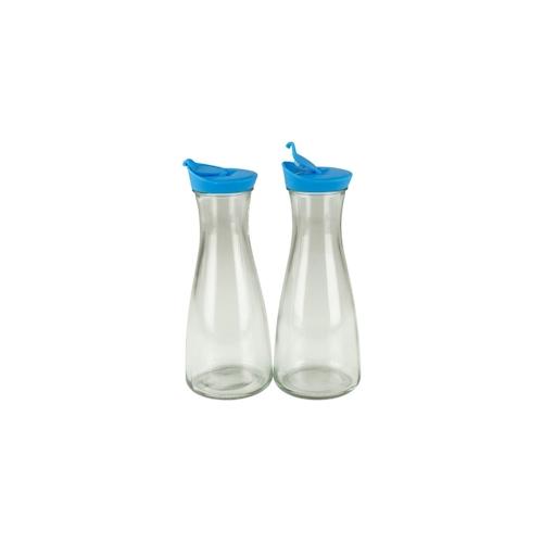 Glaskaraffe mit Deckel 1 Liter 2 Stück Blau/Blau
