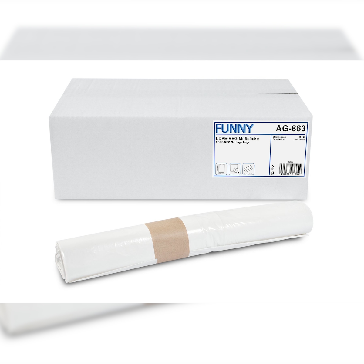 Funny Müllbeutel, weiß, 60 Liter, 250 Stück (10 Rollen á 25 Stück) Image