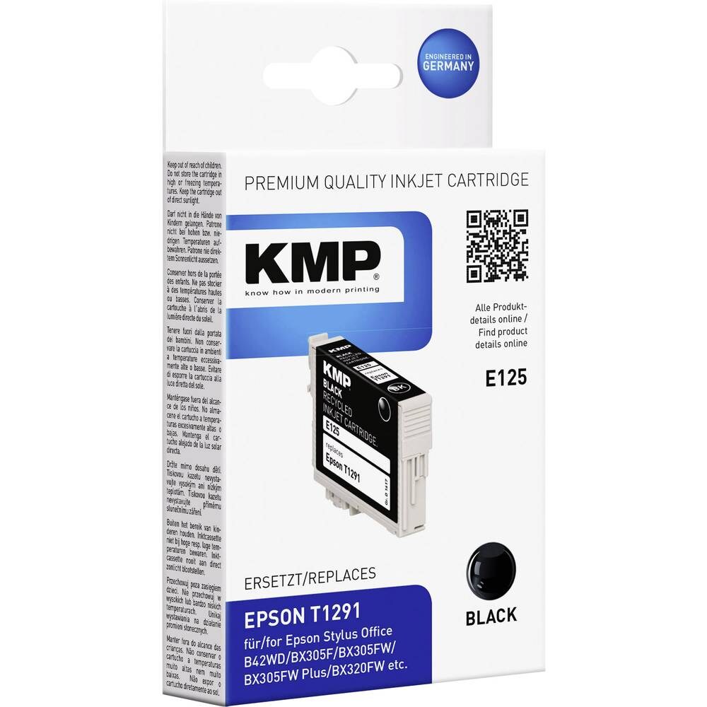 KMP E125 11.2 ml Schwarz Tintenpatrone Alternative zu: Epson T1291 für Stylus SX230 SX235 SX430 SX438 WorkForce WF-3520 3530 3540 7015 7515 7525 Image