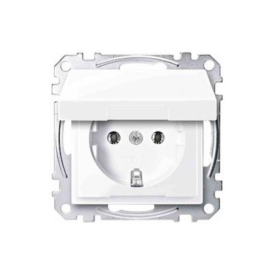 Merten System M Steckdose, 1f, aktivweiß, glänzend, Unterputz, horizontal/vertikal, mit Klappdeckel, IP20, Zentralplatte Image