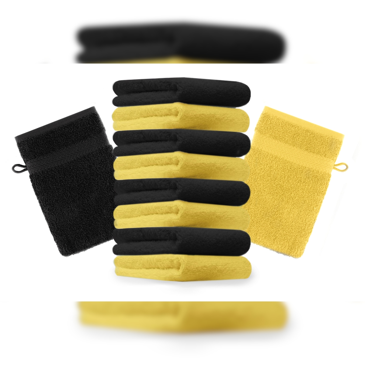 Betz 10 Stück Waschhandschuhe PREMIUM 100% Baumwolle Waschlappen Set 16x21 cm Farbe gelb und schwarz Image