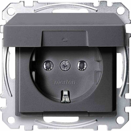 Merten System M Steckdose, 1f, anthrazit, matt, Unterputz, horizontal/vertikal, mit Klappdeckel, IP20, Zentralplatte Image