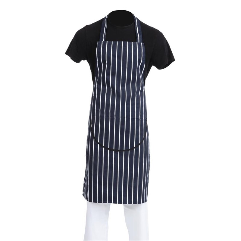 Whites Chefs Clothing Gastronoble Whites Latzschürze mit Tasche blau weiß gestreift Image
