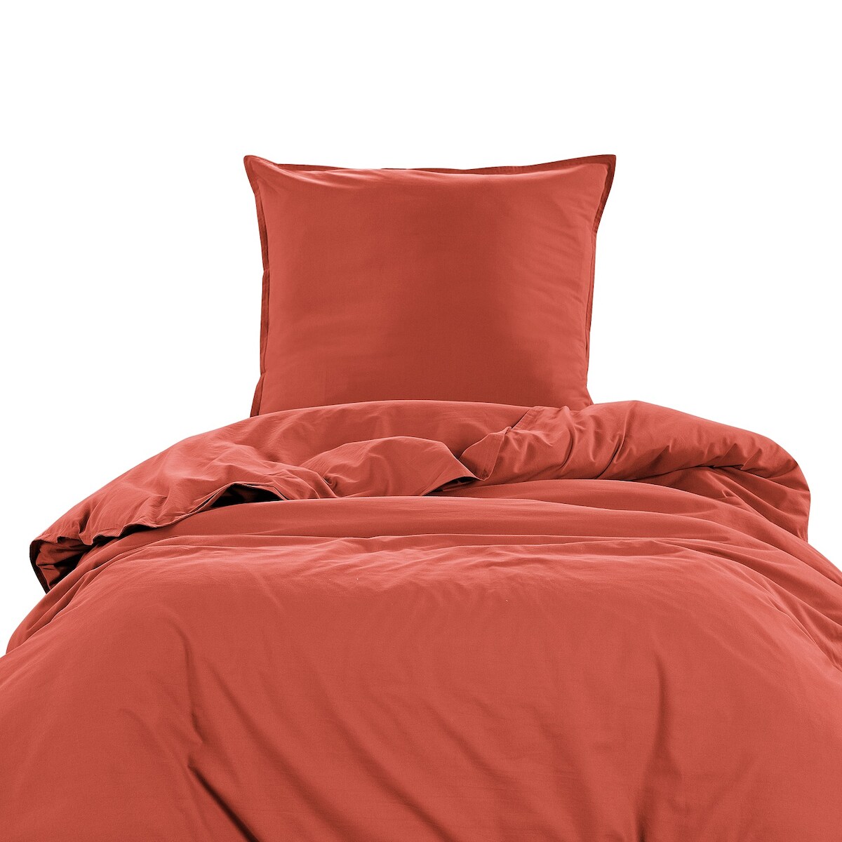 wometo Bettwäsche Renforce Stone-Washed 135x200 & 80x80 100% Baumwolle - rot dunkelrot OEKO-TEX weich modern Used-Look Leinen-Optik Image