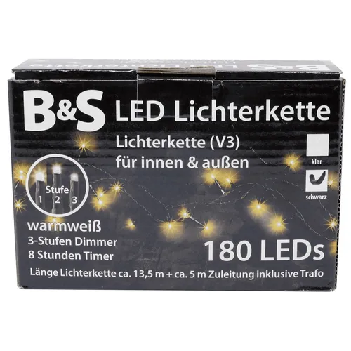 Lichterkette 180 LED Innen und Aussen 8 Stunden Lichterkette warmweiß