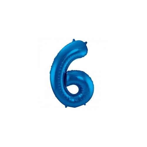XL Folienballon Zahl 6 in blau, 86 cm, 1 Stück, Helium Ballon (unbefüllt) – Luftballon