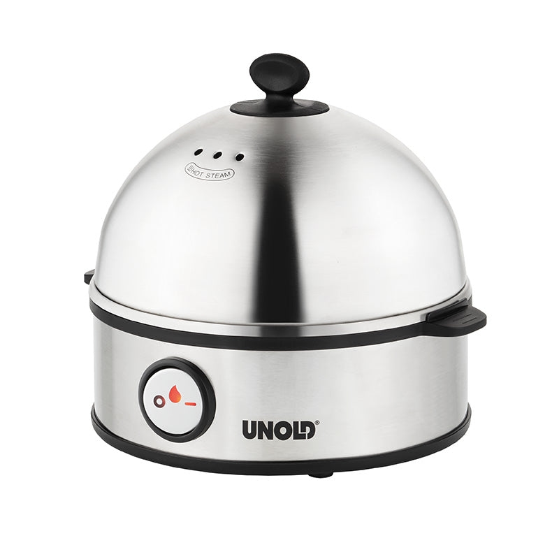 Unold 38626 EIERKOCHER Edel, 360W, Griff für 1 bis 7 Eier, Kochschale, Edelstahl/Schwarz Image