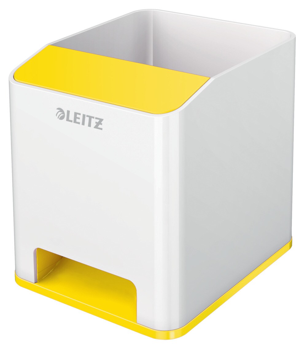 LEITZ Stifteköcher WOW Sound Duo Colour, weiß/gelb, mit Soundverstärkung, Polystyrol, Maße: 90 x 100 x 101 mm Image