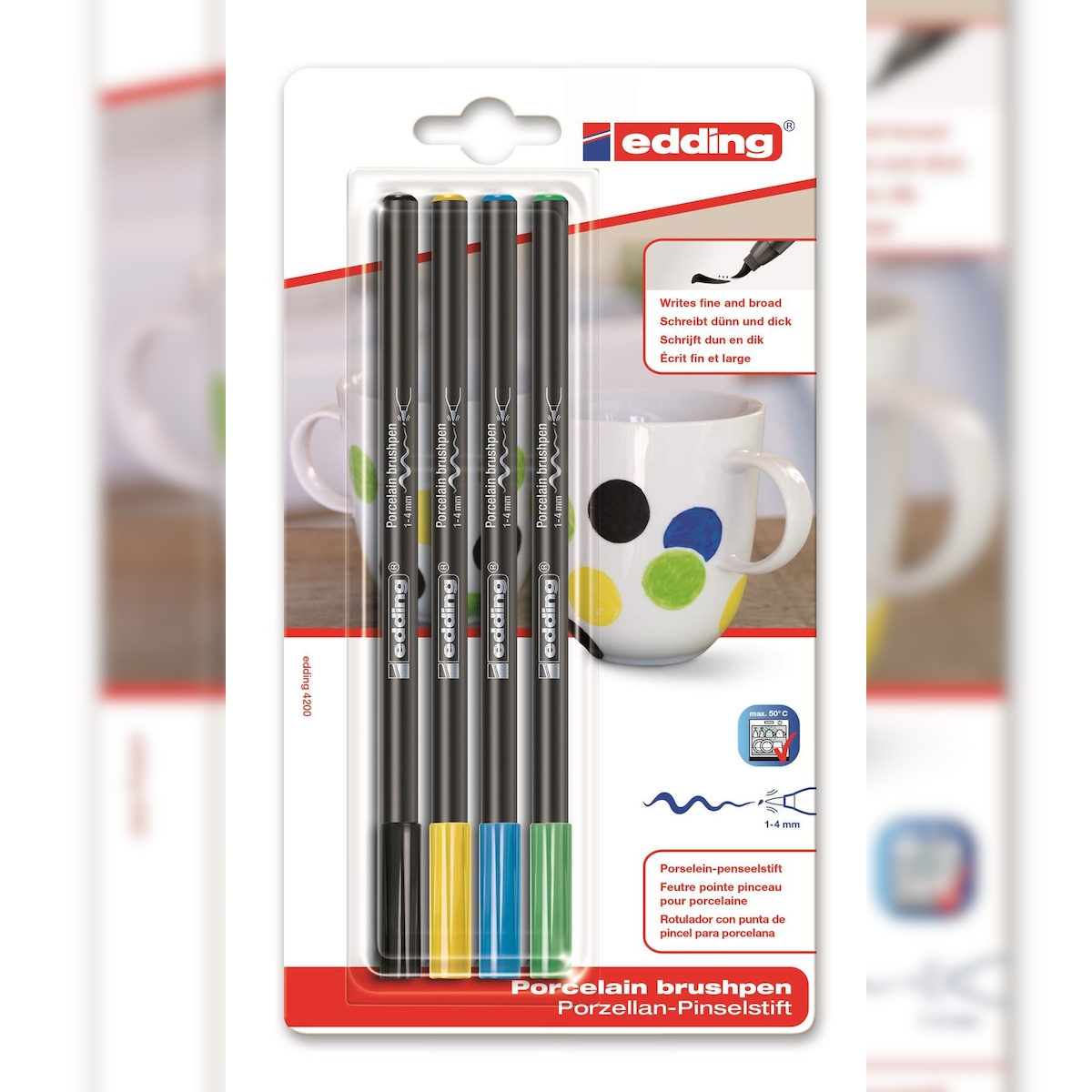 Edding Porzellanpinselstift 4200 1-4 mm 4er-Set cool colours Image