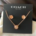 Coach Jewelry | Coach Open Circle Necklace & Tea Rose Earrings Set | Color: Gold/Red | Size: Os