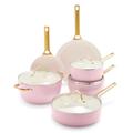 GreenPan Reserve Hard Anodized Healthy Ceramic Nonstick Cookware Set, 10 Pieces, Includes Frying Pans, Sauté Pan and Stockpot, Gold Handle, PFAS-Free, Induction, Oven Safe, Blush Pink
