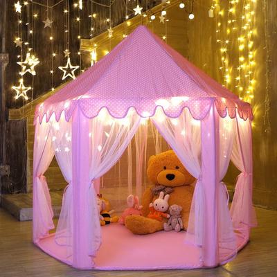 55'' x 53'' Girls Large Princess Castle Play Tent with Star Lights - Pink_3pc
