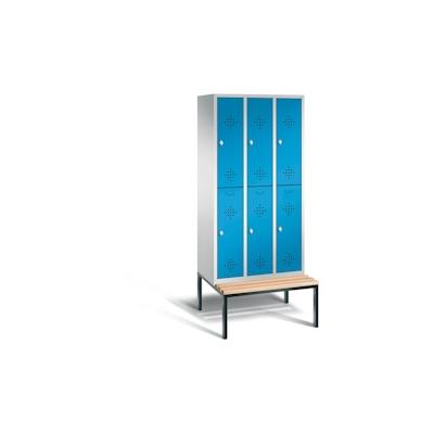 C+P Spind doppelstöckig Classic mit Sitzbank | 6 Abteile | HxBxT 209x30x81,5cm | Lichtgrau/Lichtblau von PROREGAL Image