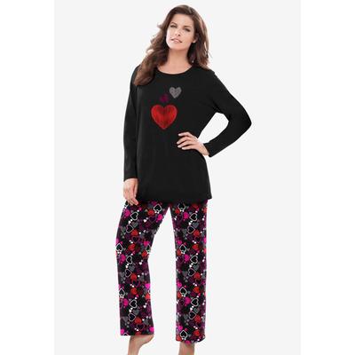 Plus Size Women's Long Sleeve Knit PJ Set by Dreams & Co. in Black Multi Heart (Size 14/16) Pajamas