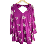 Free People Dresses | Free People Purple Cream Embroidered Flowers Pocketed Mini Dress Women's Xs | Color: Cream/Purple | Size: Xs