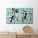 Winston Porter Bitty Birds I - 3 Piece Wrapped Canvas Painting Set Canvas in Black/Blue/Green | 12 H x 24 W x 1 D in | Wayfair