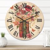 Designart 'Vintage Old Books With Wildflowers' Farmhouse Wood Wall Clock