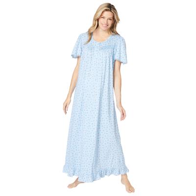 Plus Size Women's Long Floral Print Cotton Gown by Dreams & Co. in Sky Blue Ditsy (Size 1X) Pajamas