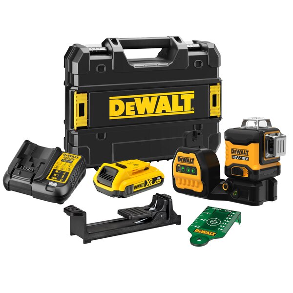 Laser multi-lignes 12V/18V 3 x 360° vert + 1 batterie XR 2 Ah + chargeur + coffret T-STAK DEWALT DCE089D1G18-QW