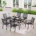 7 Pieces Dining Set with 6 Stackable Metal Chairs and 1 Rectangle Mental Table with Umbrella Hole