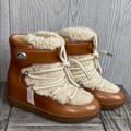 Coach Shoes | Coach Monroe Shearling Fur Trim Leather Shoes New | Color: Tan/White | Size: 6