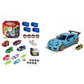 Majorette – Tune Ups Series 1, 4er Set mit 28 Überraschungen, Spielzeugautos aus Metall zum Tunen & Porsche 911 GT3 RS Carry Case, Aufbewahrungsbox für 9 Autos, 35 cm, blau
