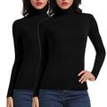 CARCOS Women 1/2 Pack Basic Ladies Turtle Neck Long Sleeved Stretch Plain Polo Top Womens Slim Fit T Shirt for Autumn Winter