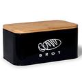 Theo&Cleo Bread bin with lid, lid made of ecological bamboo, can be used as a chopping board, spacious retro metal bread bin, storage bread for a long time and keep it fresh, 30 cmx18 cmx14 cm, black