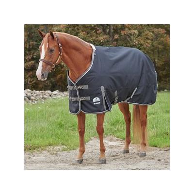 SmartPak Deluxe Stocky Fit Turnout Blanket with Earth Friendly Fabric - 74 - Heavy (360g) - Black w/ Grey Trim & White Piping - Smartpak