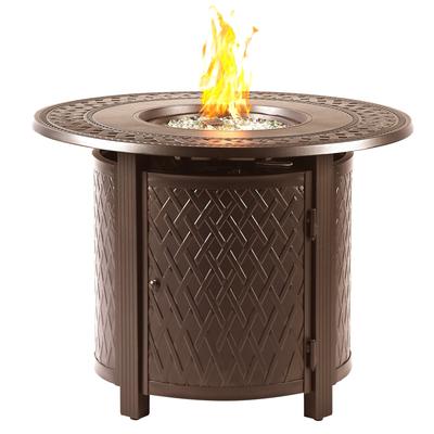 Round 34 in. x 34 in. Aluminum Propane Fire Pit Table with Glass Beads, Two Covers, Lid, 37,000 BTUs