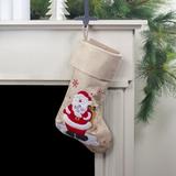 Northlight Seasonal 19" Burlap Standing Santa w/ Present Bag Christmas Stocking Polyester in Brown/Red | 19 H x 10.5 W in | Wayfair