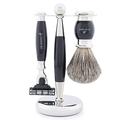 Jag Shaving Set - 3-Piece Shaving Set with Shaving Brush - 3 Razor Blades Safety Razor - Super Badger Hair Shaving Brush - Shaving Stand - Black Shaving Set as Gift Set