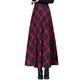 Byqny WanYangg Women's Elastic Fall Winter Plaid Maxi Dress Long Ankle Skirts Umbrella Skirt Flare Vintage Tartan Skirt Flowy Warm Wool Woolen Skirts A-Line Grid Pattern 3# Wine red S