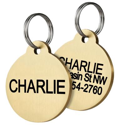 GoTags Personalized Solid Brass Round Pet ID Tag for Dogs and Cats, Engraved on Both Sides, Small