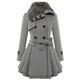 YMING Women's Pea Coat Warm Hoodie Jacket Double Breasted Trench Coat Wool Jacket with Belt Grey XXS