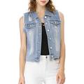 Allegra K Women's Sleeveless Washed Ripped Crop Denim Vest Jacket Light Blue 12